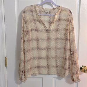 A new day Cream Sheer V Neck Blouse, Size XL